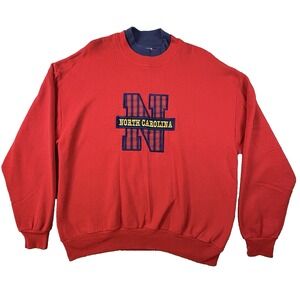 VTG Endless Designs Men's XL Red North Carolina 90's Plaid Crewneck USA SEE DESC